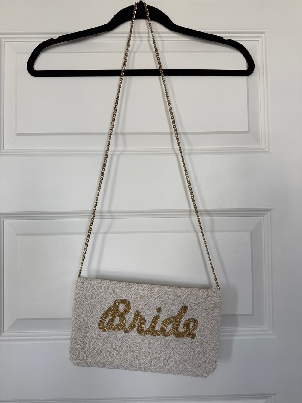 Bride Gold Script White Clutch Shoulder Bag